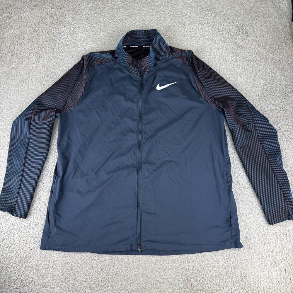Nike Essential‎ Running Jacket Sz XL Reflective Lightweight DJ0586-458 Blue Rare